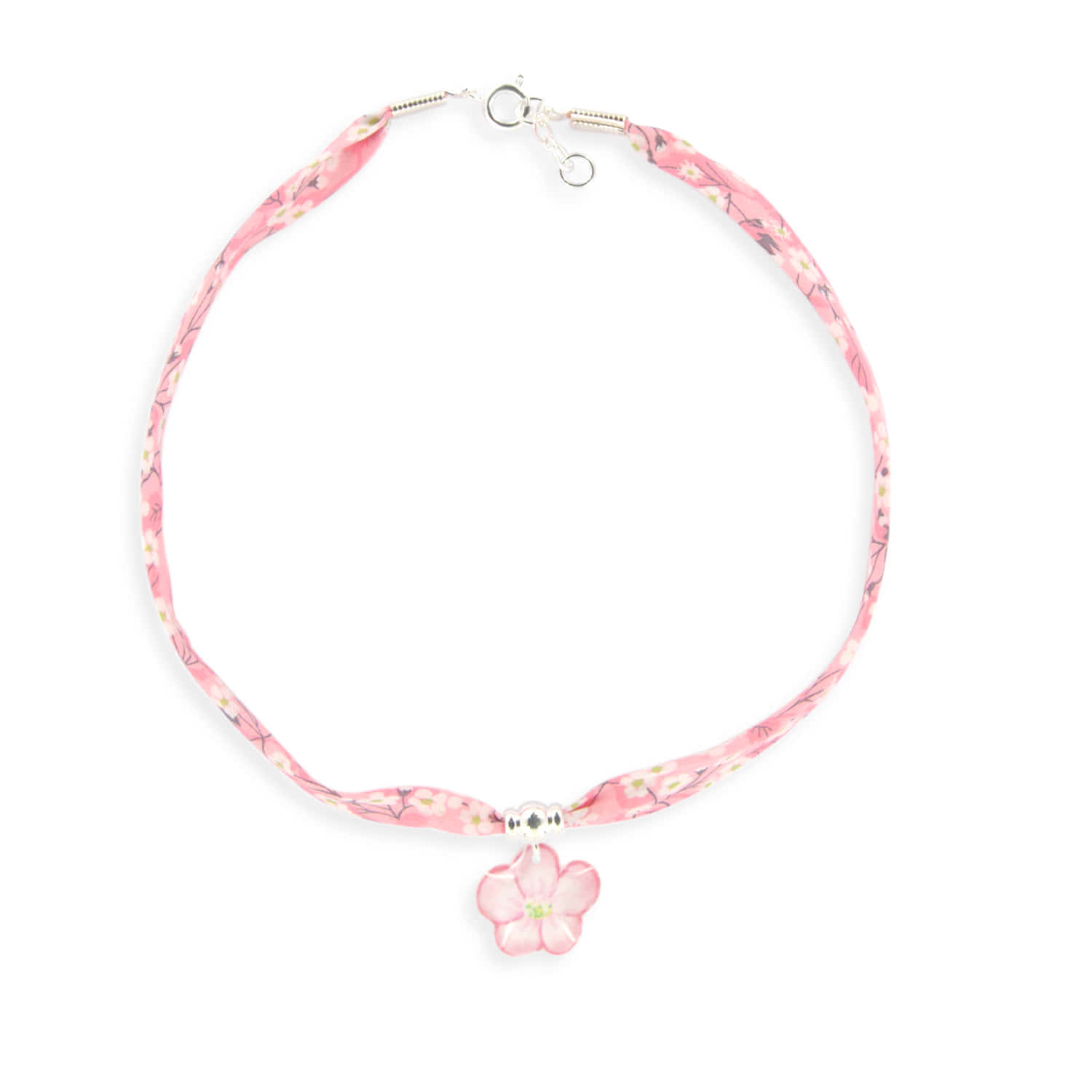 Ribbon Liberty Necklace Ag925_Pink Flower