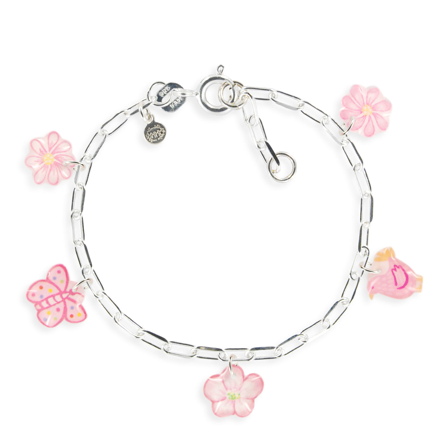 Figaro Silver Chain Bracelet Ag925_Pink Flower