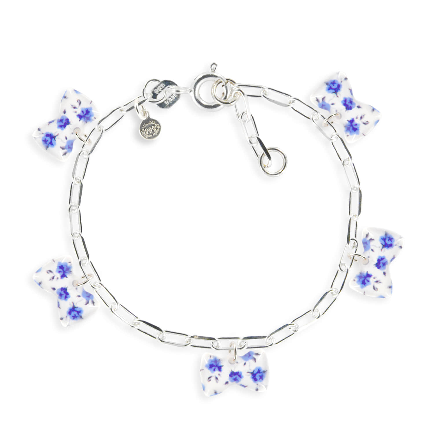 Figaro Silver Chain Bracelet Ag925_Blue Bowtie