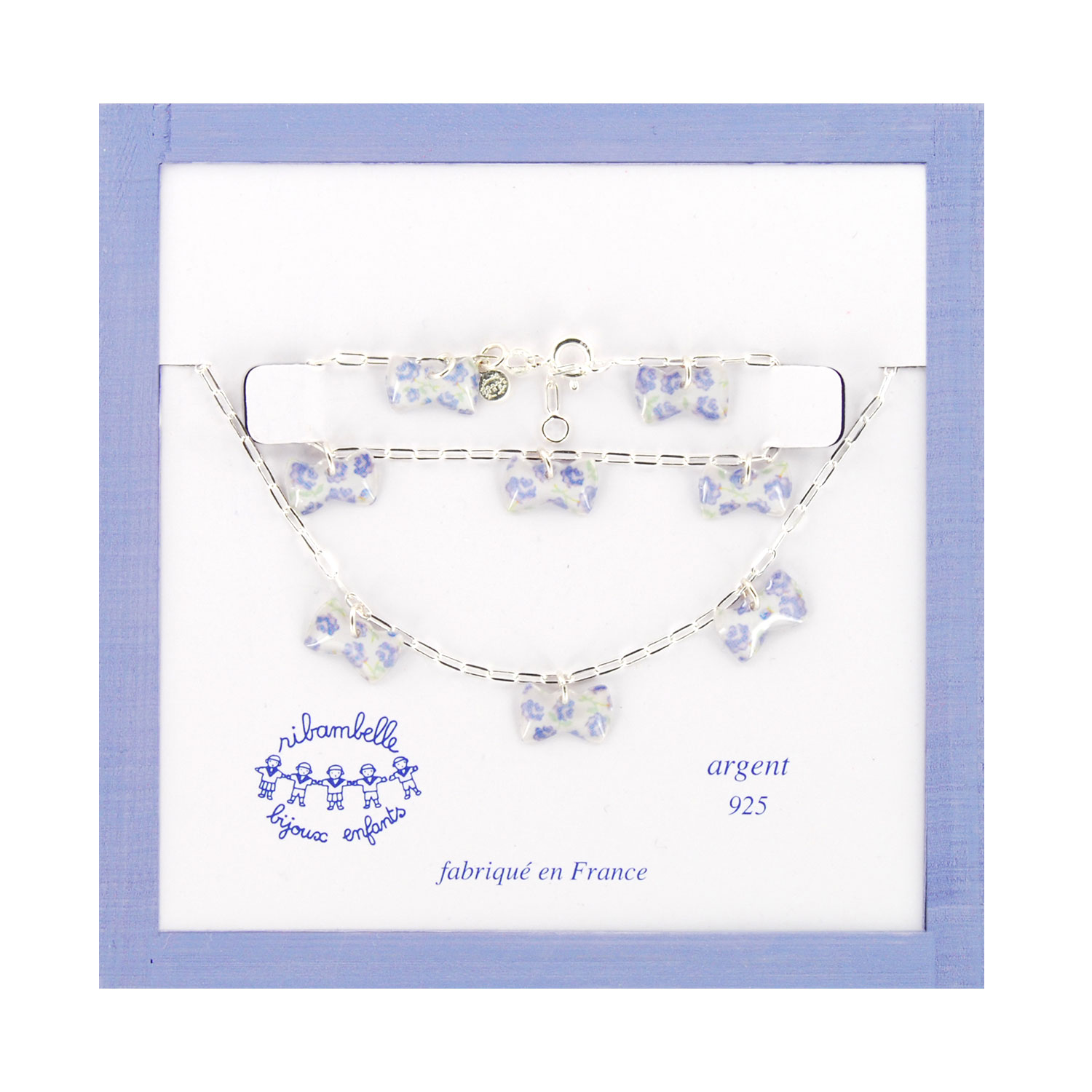 Figaro Silver Chain Set Ag925_Blue Bowtie